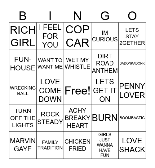 Musical Bingo Card