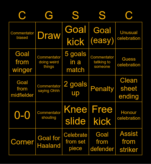 Premier league match Bingo Card