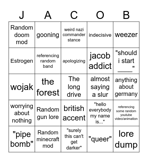 Jacob bingo Card