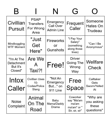 Canada Day Bingo (Calltaker Edition) Bingo Card