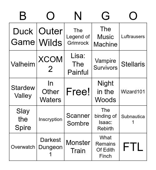 Seth’s game bingus Bingo Card