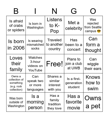Find someone who... Bingo Card