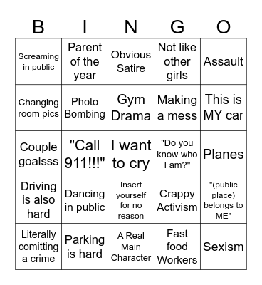 Main Character Bingo Card