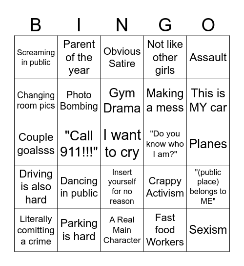 Main Character Bingo Card