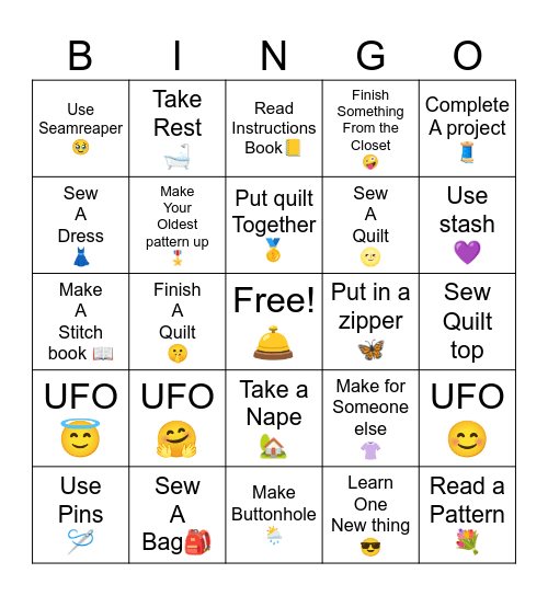 Sewing Bingo Card Bingo Card