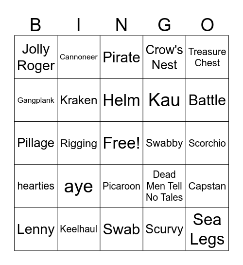 CUTLASS BINGO Card