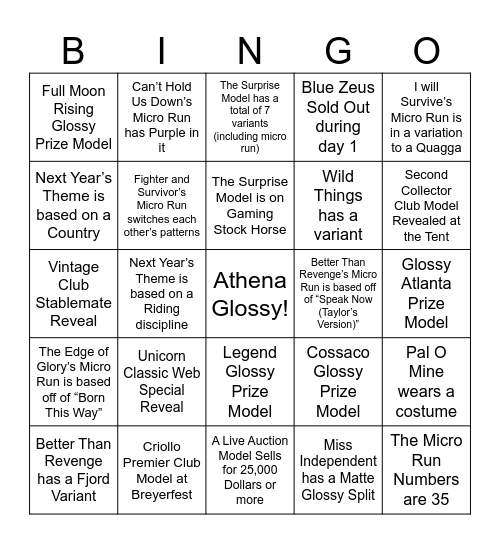 Breyerfest 2024 Bingo Card