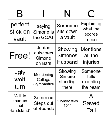 Olympic Trials Bingo Card