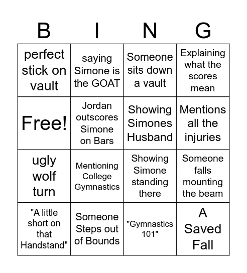 Olympic Trials Bingo Card