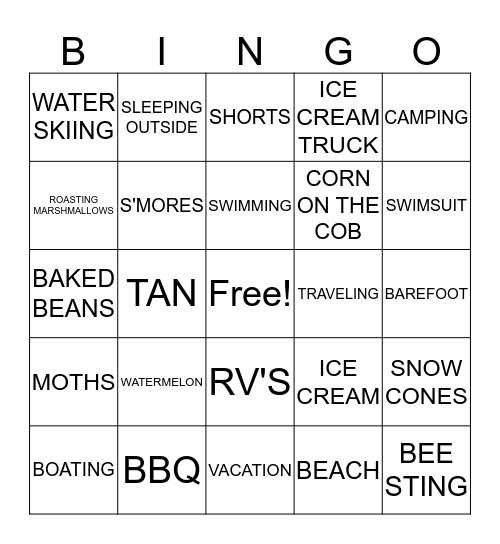 SUMMER Bingo Card