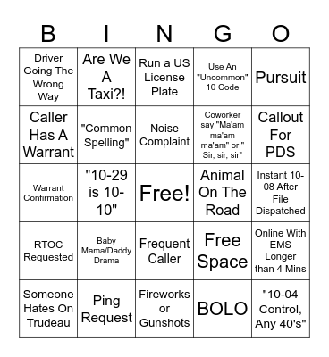 Canada Day Bingo (Dispatcher Edition) Bingo Card