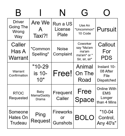 Canada Day Bingo (Dispatcher Edition) Bingo Card