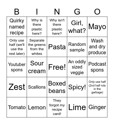Hello Fresh Bingo Card