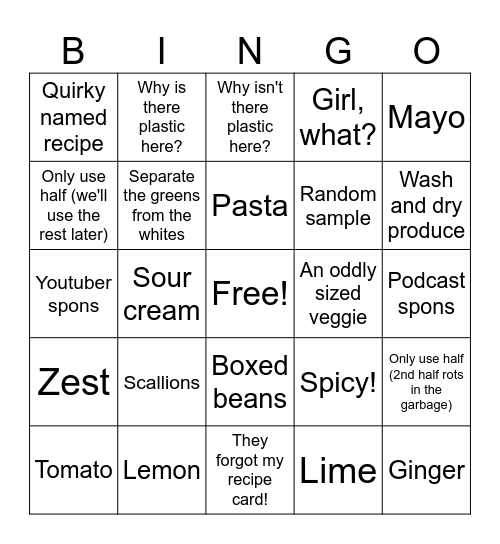 Hello Fresh Bingo Card