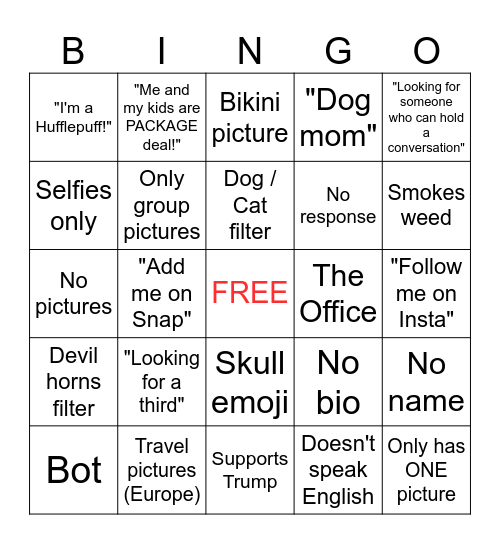 Tinder BINGO! Bingo Card