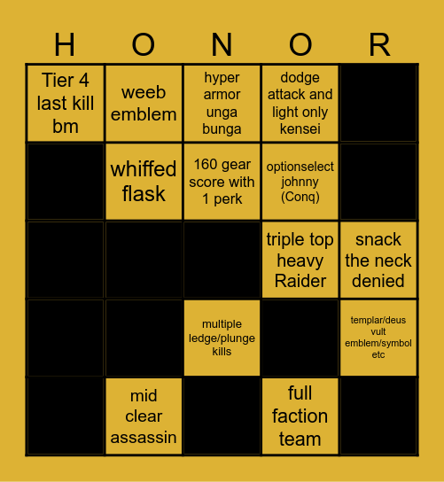 For Honor Bingo Card