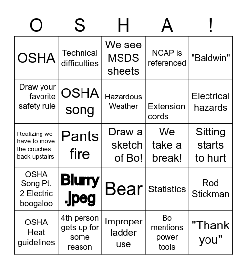 OSHA Bingo Card