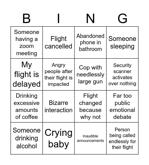 Airport Bingo Card