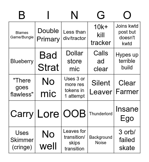 LFG Bingo Card