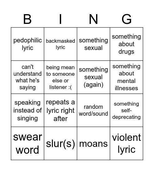 MSI lyric bingo aka we're not beating the allegations with this one Bingo Card