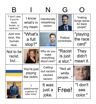 Faux Anti Racist Bingo Card