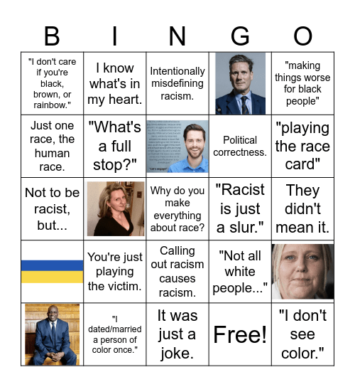 Faux Anti Racist Bingo Card