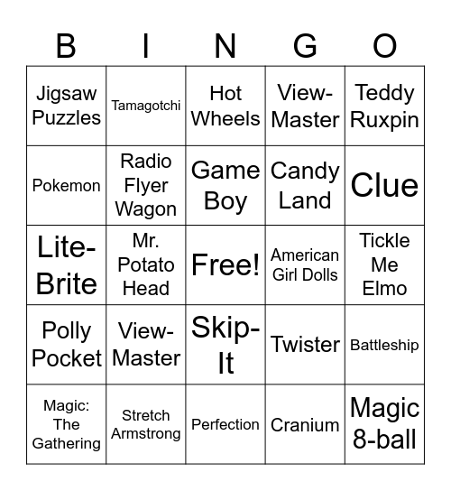 TOYS AND GAMES Bingo Card