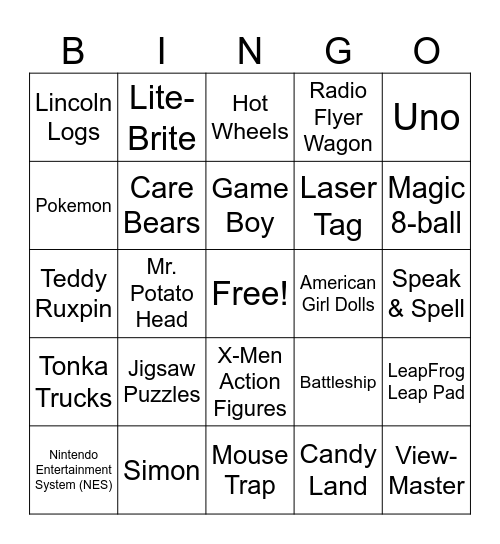 TOYS AND GAMES Bingo Card