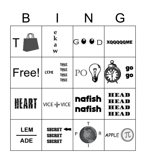 English REBUS Bingo Card