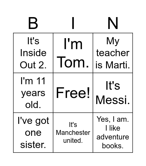 UNIT 1 - REVISION Bingo Card