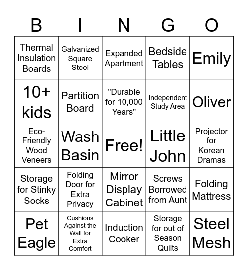 Home Renovation Bingo Card