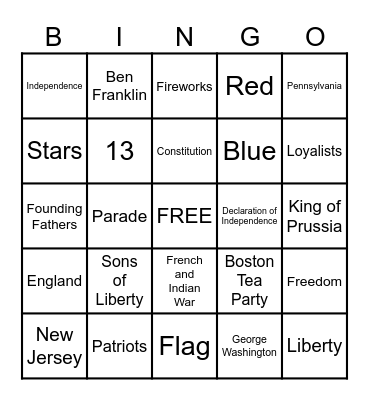 Fourth of July Bingo Card