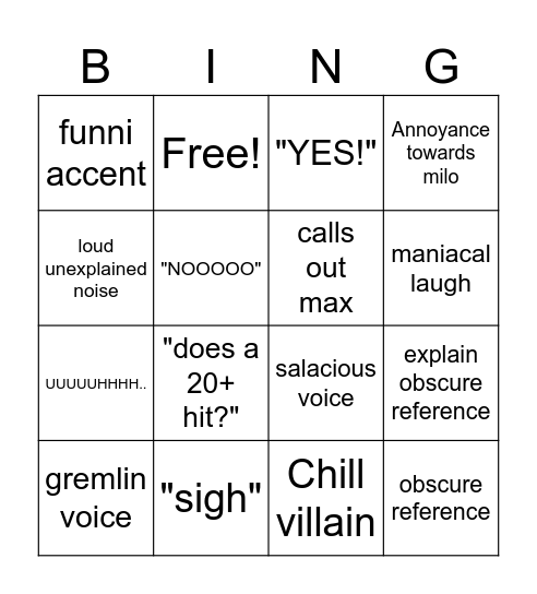 Isacc bingo Card