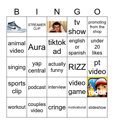 TikTok bingo Card