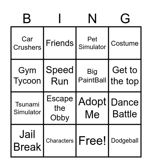 Roblox Bingo Card