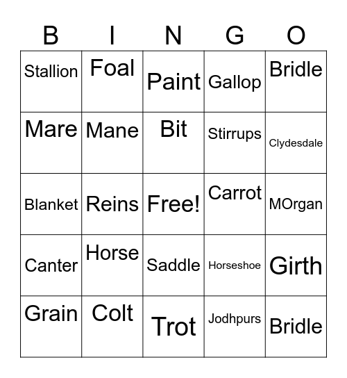 HORSE Bingo Card