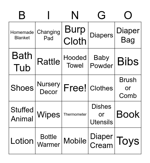Baby Bingo Card