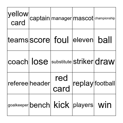 Football Words Bingo Card