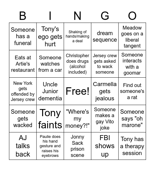 Bada-bingo! Bingo Card