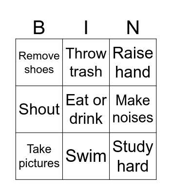 Must and Mustn't Bingo Card