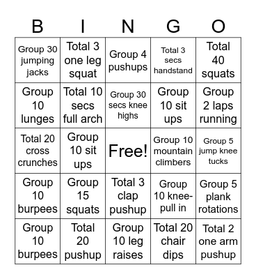 💪 CKCC EXERCISE 💪 Bingo Card