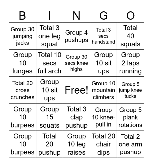 💪 CKCC EXERCISE 💪 Bingo Card