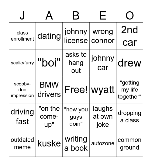 JAbe Bingo Card