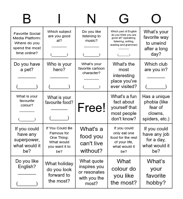 Getting-to-know-each-other Bingo Card