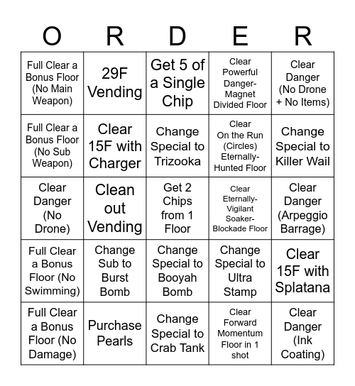 Side Order "challenge" bingo Card