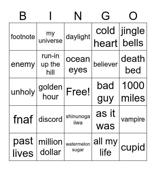 Untitled Bingo Card