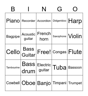 Instrument Bingo Card