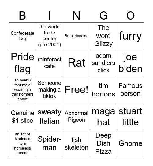 Yorker's bingo Card
