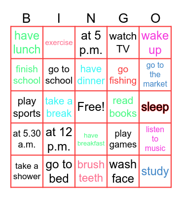 Daily ruetines Bingo Card