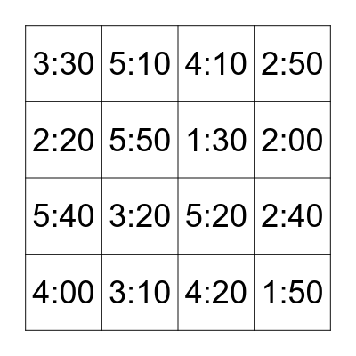 What time do you _______? Bingo Card